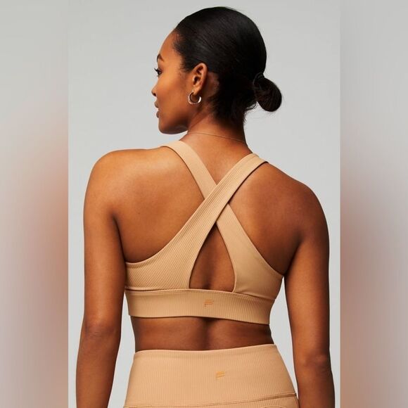 FABLETICS Oasis Rib Twist Medium Impact Sports Bra Quicksand L NWT in packaging - Picture 2 of 6